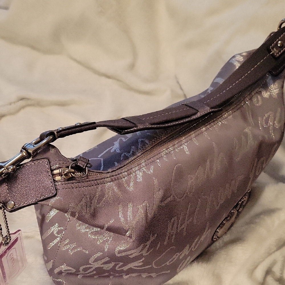 Coach Silver Limited Edition Shoulder Bag w/Elegant Script Pattern, Hangtag - Picture 5 of 15